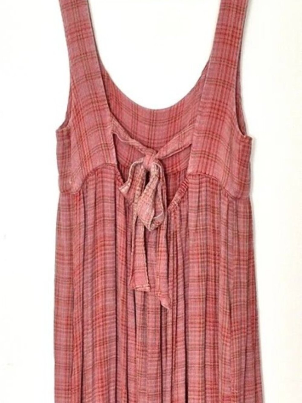 Free People Lily Anne Maxi Dress Plaid Ruffle Hem Back Tie Rose Terracotta XL - Picture 9 of 13